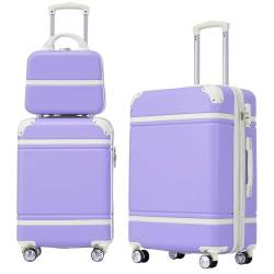 SPOFLYINN 3-teiliges Gepäck-Set, 50,8 cm + 61 cm, Gepäck- und Kosmetikkoffer, Spinner, Hartschalenkoffer mit TSA-Schloss, Leichter Koffer für Kleidung, Schuhe, Make-up, Violett, Einheitsgröße, von SPOFLYINN