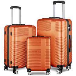 SPOFLYINN 3-teiliges Gepäck-Set mit TSA-Schloss, strapazierfähiges, leichtes Kreuzstreifen-Koffer, Hartschalen-Gepäck-Set mit Haken und 360-Grad-Drehrädern (50,8 cm/61 cm/71,1 cm), Orange, wie von SPOFLYINN