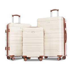 SPOFLYINN 3-teiliges Hartschalen-Gepäck-Set, erweiterbare Koffer-Sets mit Spinnrädern und TSA-Schloss für Reisen (50,8 cm / 61 cm / 71 cm), Beige+Braun, Casual von SPOFLYINN
