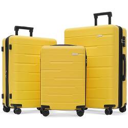 SPOFLYINN 3-teiliges erweiterbares Kofferset mit TSA-Schloss und Spinnrädern, Hartschalengepäck-Set, von Fluggesellschaften zugelassen für Reisen (50,8 cm/61 cm/71,1 cm), Gelb, Einheitsgröße von SPOFLYINN