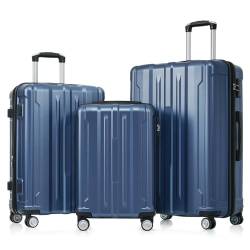 SPOFLYINN Hartschalen-Gepäck-Set, erweiterbar, mit TSA-Schloss, leicht, Handgepäck, 50,8 cm, 61 cm, 71,1 cm, für Damen und Herren, 3-teiliges Set, Blau, Einheitsgröße, Hardside Gepäcksets von SPOFLYINN