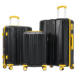 SPOFLYINN Hartschalen-Gepäck-Set, erweiterbar, mit TSA-Schloss, leicht, Handgepäck, 50,8 cm, 61 cm, 71,1 cm, für Damen und Herren, 3-teiliges Set, Schwarz, Einheitsgröße, Erweiterbares Gepäck von SPOFLYINN