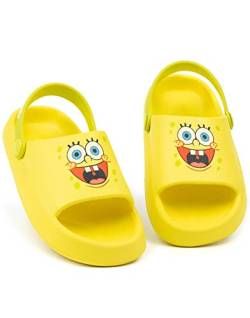 SpongeBob Schwammkopf Sandalen Kinder Kleinkinder | Jungen Mädchen Gelbe animierte Charakter-Sommerschieber mit unterstützendem Riemen | Beachwear Schuhe Schuhe von SPONGEBOB SQUAREPANTS