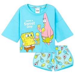 Spongebob Schwammkopf Pyjama Kinder Mädchen - Paar T-Shirt & Schlafanzug Mädchen Kurz - Spongebob Schlafanzug Kurz Mädchen, Kinder Schlafanzug Mädchen, Shorty Pyjamas (Blau, 3-4 Jahre) von SPONGEBOB SQUAREPANTS