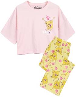 Spongebob Squarepants Womens Pyjamas | Adults Ladies Nap Time Character Pink T-Shirt with Yellow Long Bottoms Pjs | Nickelodeon Series Movie Merchandise - Groß von SPONGEBOB SQUAREPANTS