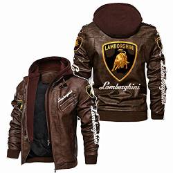 SPONYBORTY Faux Leder Bomber Jacke Für Lambo.RGhi.ni Gedruckt Mit Herausnehmbar Kapuze Windbreaker Rennen Coats Draussen/A/M von SPONYBORTY