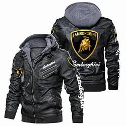 SPONYBORTY Faux Leder Bomber Jacke Für Lambo.RGhi.ni Gedruckt Mit Herausnehmbar Kapuze Windbreaker Rennen Coats Draussen/B / 3XL von SPONYBORTY