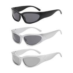 SPORWAY Sonnenbrille Damen Herren, 3 Paar Punk Brille Polarisierte Sonnenbrille, Y2K Wraparound Retro Sonnenbrille für den Außenbereich, Sonnenschutz im Sommer, Alltagskleidung von SPORWAY
