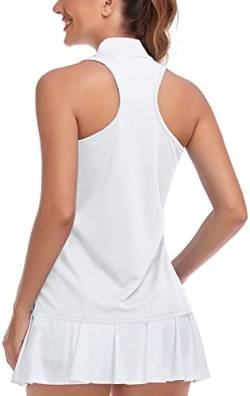 Ärmelloses Golf-Poloshirt für Damen, lockere Passform, Racerback, Golf, Dry Fit, Tank-Tops für Damen, Tennisbekleidung, leicht, LSF 50+, Weiss/opulenter Garten, Klein von SPOSULEI