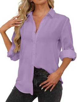 Damen Bluse Langarm Hemden Elegant V-Ausschnitt Button-Down Blusen Shirts Casual Chiffon Hemdbluse Office Work Tops von SPRING SEAON