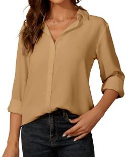 Damen Button-Down Shirts Langarm Kragen Tops Lady Work Office Chiffon Bluse von SPRING SEAON