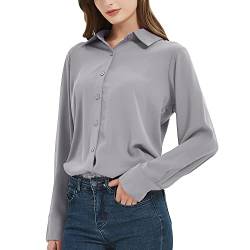 Damen Button-Down Shirts Langarm Kragen Tops Lady Work Office Chiffon Bluse von SPRING SEAON