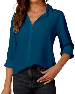 Damen Button-Down Shirts Langarm Kragen Tops Lady Work Office Chiffon Bluse von SPRING SEAON