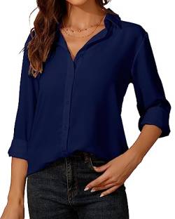 Damen Button-Down Shirts Langarm Kragen Tops Lady Work Office Chiffon Bluse von SPRING SEAON