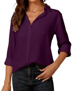 Damen Button-Down Shirts Langarm Kragen Tops Lady Work Office Chiffon Bluse von SPRING SEAON