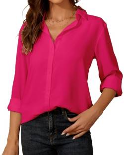 Damen Button-Down Shirts Langarm Kragen Tops Lady Work Office Chiffon Bluse von SPRING SEAON