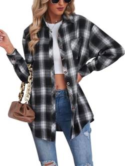 SPRING SEAON Damen Hemd Kariertes Langarmshirt Karohemd Ärmeln Freizeithemd Button-down Hemdbluse für Alltag und Oktoberfest S-XXL von SPRING SEAON