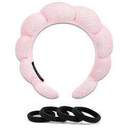 SPRINGSKY Stirnbänder zum Waschen des Gesichts für Frauen – Hautpflege-Stirnbänder mit 4 Haargummis – Mädchenmodegeschenke – Spa-Make-up-Stirnband für Damenhaare (Rosa) von SPRINGSKY