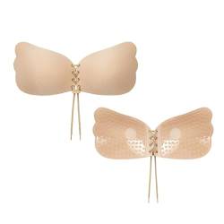 SPRINGSY Klebe BH Push Up für perfektes Dekolleté | Trägerloser BH rückenfrei - hautfreundlich und atmungskativ – Unsichtbarer Klebe BH große Brust mit Tunnelzug (Beige, D) von SPRINGSY