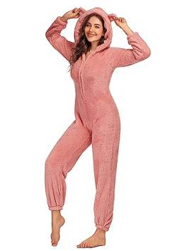 SPSHODOW Erwachsene Onesie Pyjamas für Frauen, Plüsch Onesie Pyjamas Zip Up Warme Flauschige Pyjamas Langarm Einteilige Kapuze Nachtwäsche von SPSHODOW
