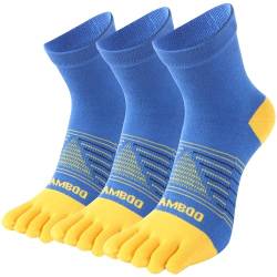 SPST Zehensocken für Damen und Herren, Bambus Fünf-Finger-Knöchelsocken, athletische Laufsocken, 3 Paar, Blau+Gelb, Small von SPST