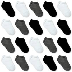 SPTRAMLE Kleinkind Jungen Söckchen，Unisex Kleinkind Schwarz Weiß Grau Low Cut Socken，20 Paar für 1-13 Jahre Kleinkind von SPTRAMLE