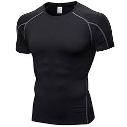 Herren Kompressionsshirts Kurzarm Workout Gym T-Shirt Laufoberteile Cool Dry Sport Base Layer Athletic Unterhemden, B Grau, L von SPVISE
