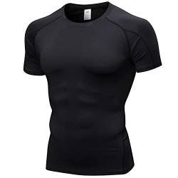 Herren Kompressionsshirts Kurzarm Workout Gym T-Shirt Laufoberteile Cool Dry Sport Base Layer Athletic Unterhemden, Schwarz, Mittel von SPVISE