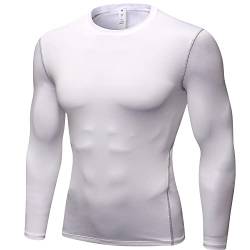 Herren Langarm Kompressions-Shirts, Athletic Workout Gym Shirts Sport Base Layer Running Top Cool Dry Unterhemden, Weiss/opulenter Garten, L von SPVISE
