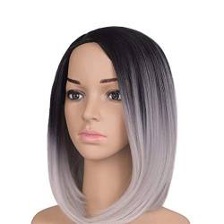 Perücken für Damen Haare Hohe Temperaturfaser Kurz 2 Tone Black Silve Grau Farbe Perücken Synthetisches Zentrumteil Kunstfaserperücke (Color : 5) von SQLCF