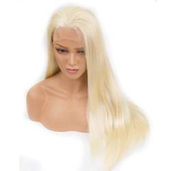 Perücken für Damen Hitzebeständige Haare blonde synthetische Spitzefrontperücke for Frauen Seitenteil langer seidiges glattes halbes Hand gebundenes Haar Kunstfaserperücke (Wig Length : 26inches) von SQLCF