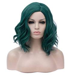 Perücken für Damen Weibliche Perücke kurze lockige Haare grüne Cosplay synthetische Perücken for Frauen Rosa Stil mittleren Teil natürlich aussehende Perücke Kunstfaserperücke von SQLCF