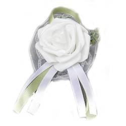 SQMSK Rosa Rosen-Blumen-Anstecknadel für Handgelenk und 2-lagige Perlenkette, Braut, Brautjungfer, Handgelenk-Blumen-Armband, künstliche Ansteckblume, Hochzeit von SQMSK