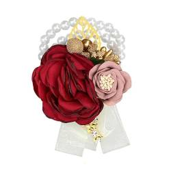 SQMSK Spitzenschleife, Blattgold-Blumen-Corsage für Handgelenk, Marineblau und Elfenbein, Braut, Brautjungfer, Handgelenk, Blumenarmband, künstliche Corsage, Hochzeit von SQMSK