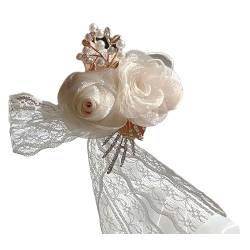 SQMSK Strass Perle Rose Blume Corsage Für Handgelenk Champagner & Mesh Band Braut Brautjungfer Handgelenk Blume Armband Künstliche Corsage Hochzeit von SQMSK