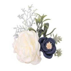 SQMSK Weiße Blatt-Perlen-Rosen-Blumen-Corsage für das Handgelenk, Marineblau, mit Perlenkette, Braut, Brautjungfer, Handgelenk-Blumen-Armband, künstliche Corsage, Hochzeit von SQMSK
