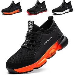 SROTER Arbeitsschuhe Herren Damen Stahlkappe Sicherheitsschuhe Leicht Sportlich Wanderhalbschuhe Atmungsaktiv Schutzschuhe Turnschuhe Schwarz Orange 37 EU von SROTER