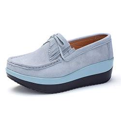 SRUQ Damen Halbschuhe Mokassins Plateau Flache Schuhe Wildleder Klassisch Loafers Schlupf Sneaker (Grau, Numeric_40) von SRUQ