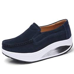 SRUQ Damen Loafers Fashion Sneakers Plattform Low-Top Classic Atmungsaktive Wildleder Wanderschuhe Outdoor Indoor (Blau, Numeric_37) von SRUQ