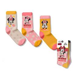 Minnie Mouse Mädchen Socken - Neuheit Baumwolle Rich Socken 3 Paar Multipack Bundle Mid Calf Socken für Kinder, geeignet für Mädchen im Alter von 0-12 Jahren, UK 6-8.5 / EU 23-26, 1-12 Jahre von SRV Hub