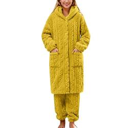 SRZYMJ Bademäntel Für Damen Morgenmantel Damen Gelb L Robe mit Gürtel Fleece Hausmantel Leicht Weich Loungewear Flanell Elegant Pyjamas Kuschelig Weicher Kleidung von SRZYMJ