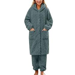 SRZYMJ Bademäntel Für Damen Morgenmantel Damen Warm Grau M Robe mit Gürtel Fleece Hausmantel Leicht Weich Loungewear Flanell Elegant Pyjamas Kuschelig Weicher Kleidung von SRZYMJ