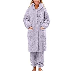 SRZYMJ Bademäntel Für Herren Damen Morgenmantel Lila L Robe mit Gürtel Fleece Hausmantel Leicht Weich Loungewear Flanell Elegant Pyjamas Kuschelig Weicher Kleidung von SRZYMJ