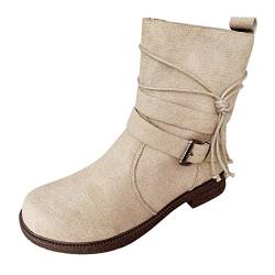 SRZYMJ Damen Schnür Stiefelette Schuhe Winter Stiefel Schnürstiefel Frühling Mittelrohrstiefel Kurzschaft Stiefel Overknees Stiefel Playshoes Gummistiefel Beige Stiefel Flach Frühling Beige 40 von SRZYMJ