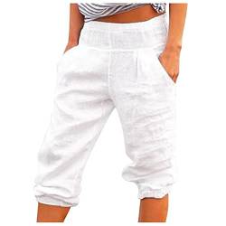 SRZYMJ Damen Sommerhose Capri Weiß Latzhosen Für Damen Hotpants High Waist Damen Jogginghose Damen Baumwolle Kurzgröße Yogahose Damen Lang Stoffhose Damen Business Hosenanzug Festlich Elegant Hochzeit von SRZYMJ