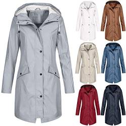 SRZYMJ Damen wasserdichte Plus Winddichte Jacke für Frauen Mantel Regenmantel Outdoor-Regen solide wasserdichte Damenmantel Regenjacke Damen wasserdicht Atmungsaktiv Dunkelblau Parka Damen Lang von SRZYMJ