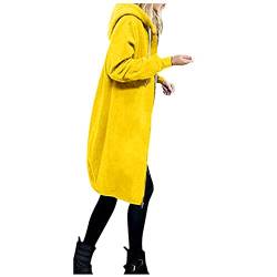 SRZYMJ Fleecejacke Damen Mit Kapuze, Jacken übergrößen Winter Winddichte Fleecejacke Winddicht Outwear Coat FleecejackeJacken Kapuzenjacke Outdoor Tailliert-üBergangsjacke Herbst Gelb Softshellmantel von SRZYMJ