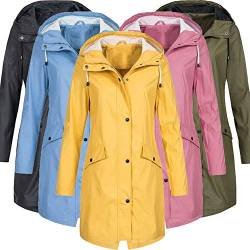 SRZYMJ Frauen Einfarbig Freizeitjacke Mantel Outdoor Plus Größe Mit Kapuze Winddicht Wasserdichte Taschen Kordelzug Langärmelige Jacken Regenjacke Gelb Funktionsjacke Damen Dünn von SRZYMJ