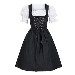 SRZYMJ Oktoberfest Damen Outfit Hose Dirndl Kleider Damen Damen Weihnachtskleid Dirndlkleid Baumwolle Trachtenkleid Blau Dirndlbluse Damen Spitze Halloween Deko Uniform Rock Dirndl Set Schwarz XXL von SRZYMJ