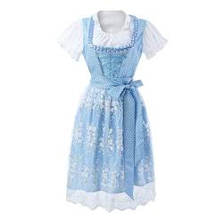 SRZYMJ Oktoberfest Damen Outfit Lederhose Dirndl Damen Langarm Weihnachten Kleider Dirndlkleid Damen Blau Trachtenkleid Damen Dirndlbluse Weib Halloween Kostüm Damen Uniform Damen Dirndl Set Blau 3XL von SRZYMJ